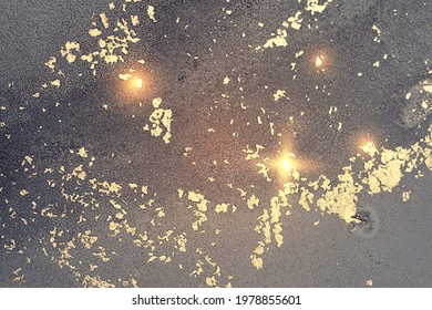 Gold and silver gray abstract marble background with sparkles. Vector texture in alcohol ink technique with glitter. Template for banner, poster design. Fluid art painting