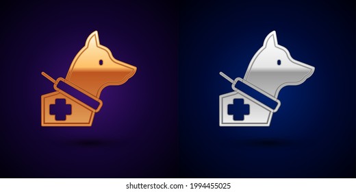 Gold and silver Guide dog icon isolated on black background.  Vector