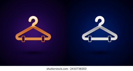 Gold and silver Hanger wardrobe icon isolated on black background. Cloakroom icon. Clothes service symbol. Laundry hanger sign.  Vector