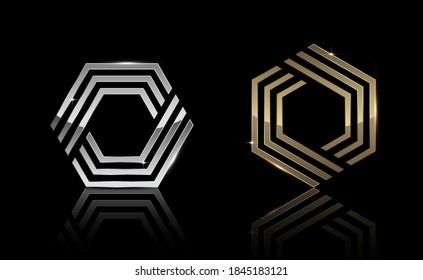 Gold and Silver Hexagon shape, Exclusive, Premium, Luxury, Creative Design, Vector and Illustration.