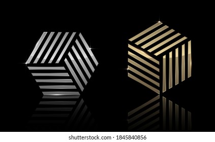 Forma de hexágono dorado y plateado, exclusiva, premium, de lujo, diseño creativo, vector e ilustración.