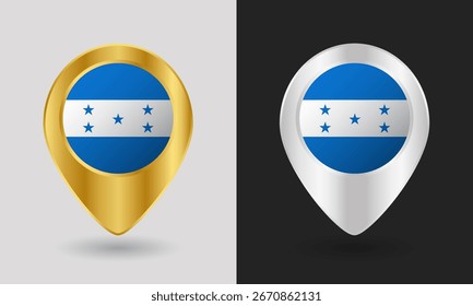 Ícone de pino do mapa da bandeira de Honduras de ouro e prata