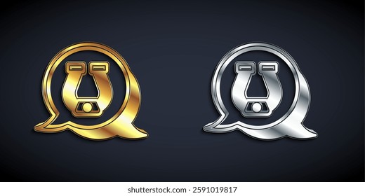 Gold and silver Horseshoe icon isolated on black background. Long shadow style. Vector