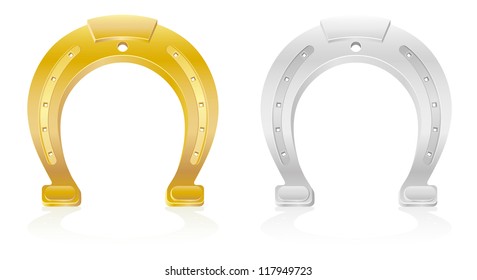 gold and silver horseshoe talisman charm vector illustration isolated on white background