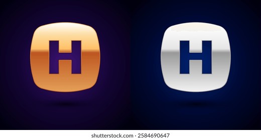 Gold and silver Hospital signboard icon isolated on black background.  Vector