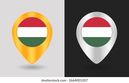 Gold und Silber Ungarn Flagge Karte Pin Icon
