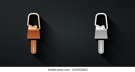 Gold and silver Ice cream icon isolated on black background. Sweet symbol. Long shadow style. Vector