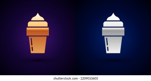 Gold and silver Ice cream icon isolated on black background. Sweet symbol.  Vector