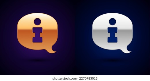 Gold and silver Information icon isolated on black background.  Vector