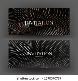 Gold and silver invitation cards with halftone effect pattern. Vector illustration
