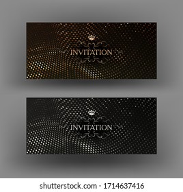Gold and silver invitation cards with sparkling pattern. Vector illustration