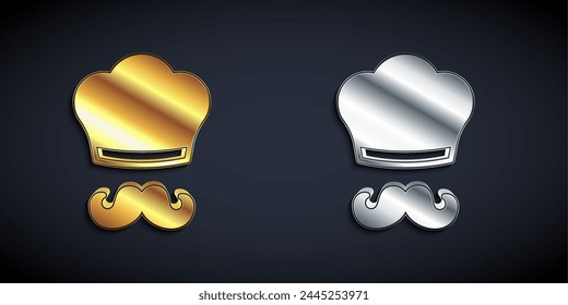 Gold and silver Italian cook icon isolated on black background. Long shadow style. Vector