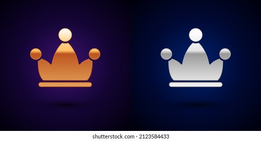 Gold And Silver Jester Hat With Bells Isolated On Black Background. Clown Icon. Amusement Park Funnyman Sign.  Vector