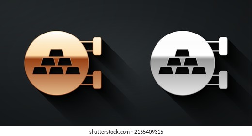 Gold And Silver Jewelry Store Icon Isolated On Black Background. Long Shadow Style. Vector