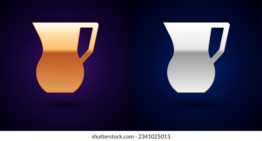 Gold and silver Jug glass with water icon isolated on black background. Kettle for water. Glass decanter with drinking water.  Vector