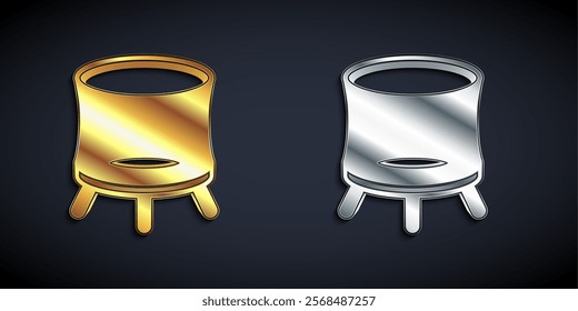 Gold and silver Jumping trampoline icon isolated on black background. Long shadow style. Vector