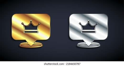 Gold and silver King crown icon isolated on black background. Long shadow style. Vector