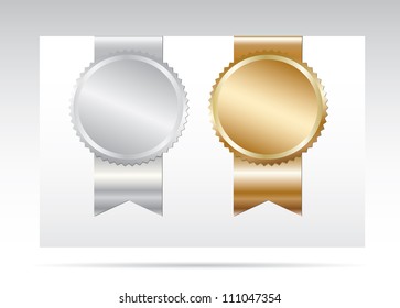 Gold And Silver Labels With Ribbon.Vector