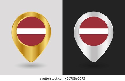 Gold and Silver Latvia Flag Map Pin Icon