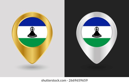 Gold and Silver Lesotho Flag Map Pin Icon