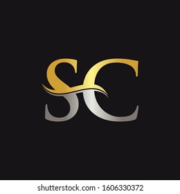 Gold And Silver letter SC Logo Design with black Background. SC Letter Logo Design