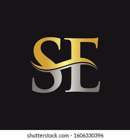 Gold And Silver letter SE Logo Design with black Background. SE Letter Logo Design