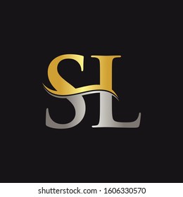 Gold And Silver letter SL Logo Design with black Background. SL Letter Logo Design