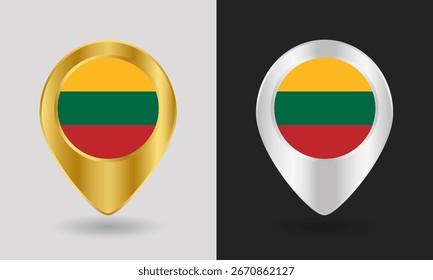 Gold and Silver Lithuania Flag Map Pin Icon