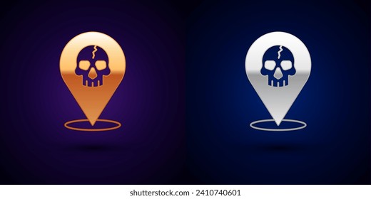 Gold and silver Location pirate icon isolated on black background.  Vector