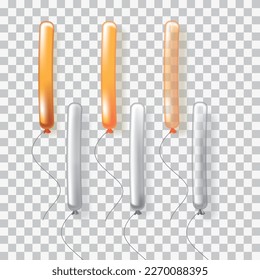 Juego de globos con forma larga dorada y plateada Ilustración vectorial