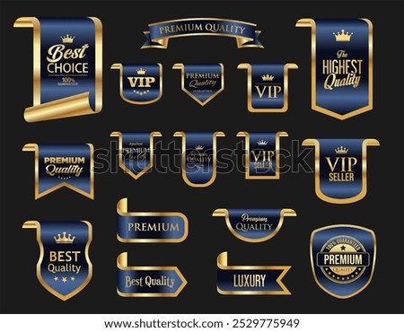 Gold and silver luxury badges and labels premium quality certificate ribbon illustration