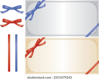 Gold and silver luxury coupon set. Coupon design template with red and blue ribbons.