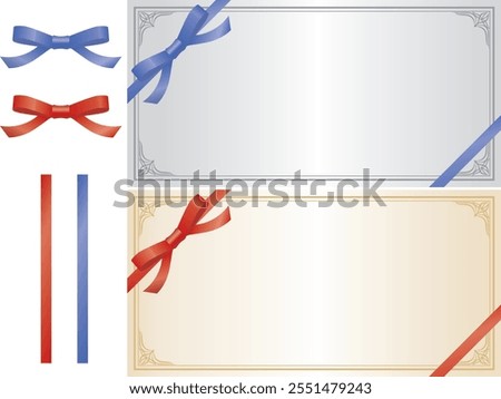 Gold and silver luxury coupon set. Coupon design template with red and blue ribbons.