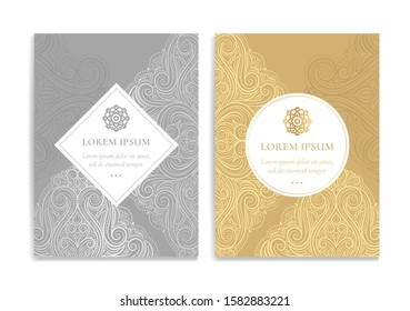 Gold and silver luxury invitation card design. Vintage ornament template. Can be used for background and wallpaper. Elegant and classic vector elements great for decoration.