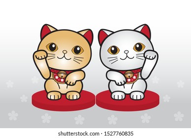 gold and silver maneki neko. Japanese lucky cat. beckoning cat.