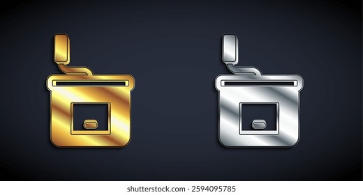 Gold and silver Manual coffee grinder icon isolated on black background. Long shadow style. Vector