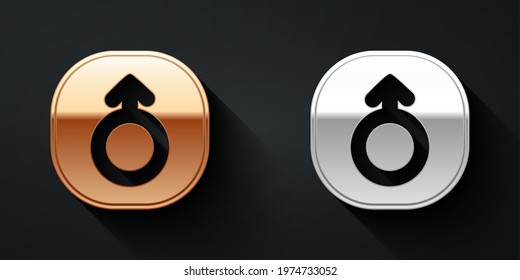 Gold and silver Mars symbol icon isolated on black background. Astrology, numerology, horoscope, astronomy. Long shadow style. Vector