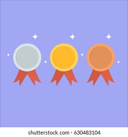 Gold , silver medal, bronze medal. 