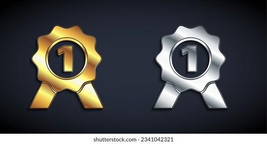 Gold and silver Medal icon isolated on black background. Winner symbol. Long shadow style. Vector