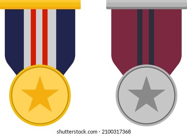 Gold and silver medal, illustration, vector on a white background.