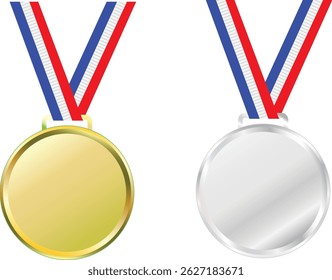 Gold and silver medal with stripe vector illustration