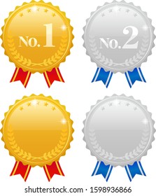Gold and silver medals with laurel leave