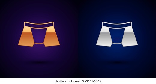 Gold und Silber Unterhosen-Symbol für Männer einzeln auf schwarzem Hintergrund. Männliche Unterwäsche.  Vektorgrafik