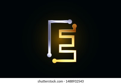 gold and silver metal letter E alphabet logo icon design suitable as a logotype for a company or business