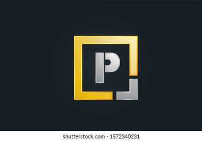 gold silver metal letter P alphabet logo design icon for business. Suitable as a logotype