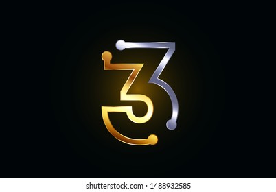 gold and silver metal number 3 logo icon design suitable as a logotype for a company or business
