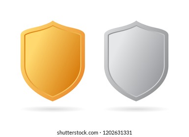 Gold and silver metal shield icon illustration isolated on white background