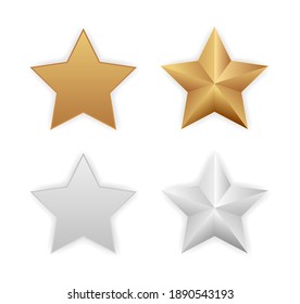 gold silver metallic star 3d icon set