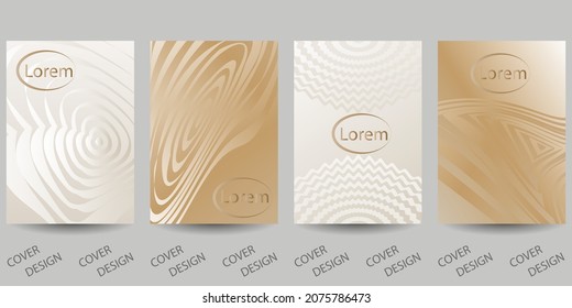 Gold and silver minimal geometric backgrounds set.Striped geometric pattern with visual distortion effect. For printing on covers, banners, sales, flyers. Modern design. Vector.