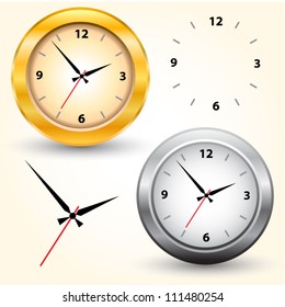The gold and silver modern clocks. Vector illustration